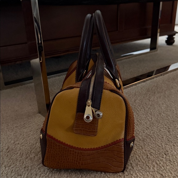 Henri Bendel Yellow and Brown Barrel Bag with Signature Stripes - Picture 2 of 4